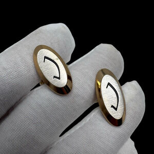 Vintage Hickok USA Gold Oval Monogram “C” Cufflinks Brushed & Polished 25mm